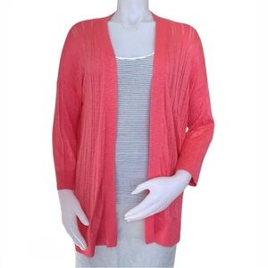 bright pink knit open front long sleeve cardigan
